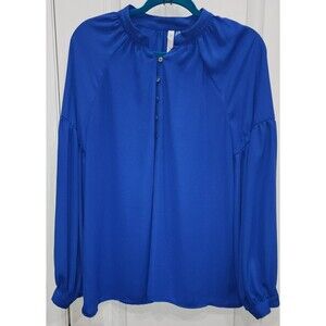 Ny Collection Women's Long Sleeve Top/Blouse Size L Blue